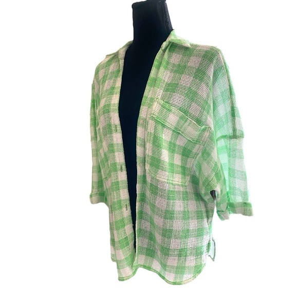 Urban Outfitter OUT FROM DOWN UNDER Green White Checkered Button Front Shirt XS - Picture 3 of 12